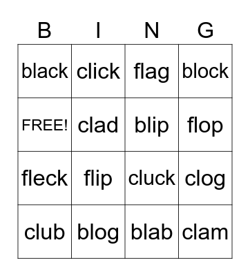 L-Blends: bl, cl, fl Bingo Card