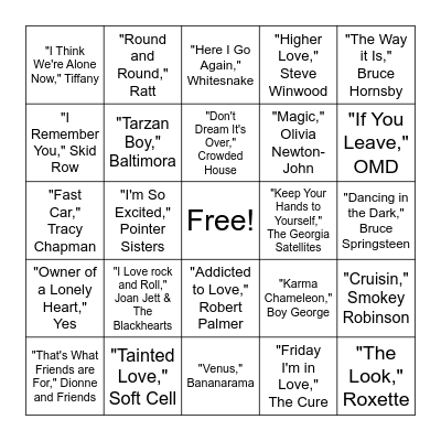 80's Bingo Card