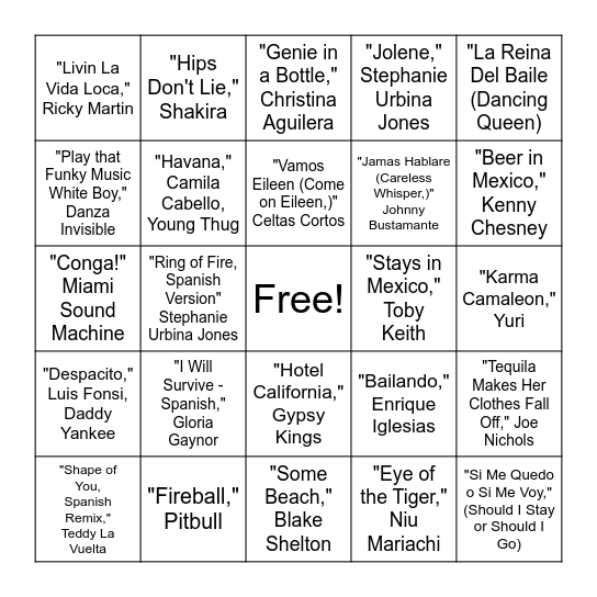 Cinco de Mayo Bingo Card