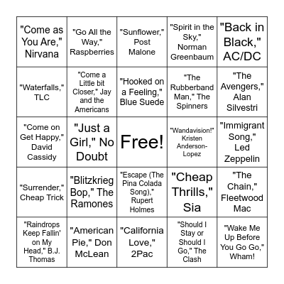 Marvel Soundtracks Bingo Card