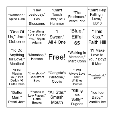 90's Bingo Card