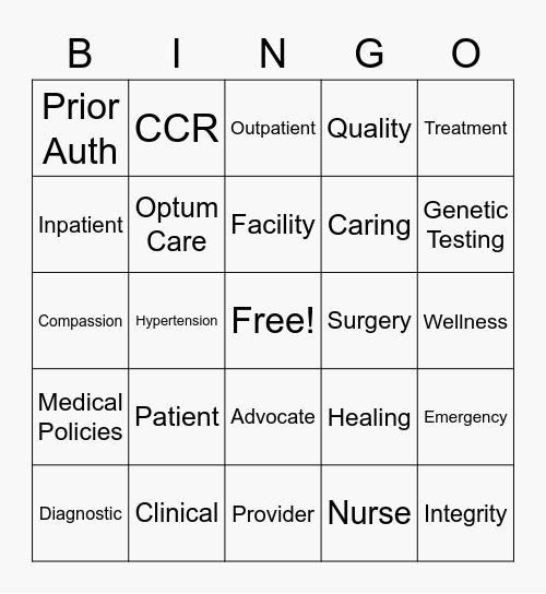 2022 Clinical Operations Nurses Week Bingo! Bingo Card