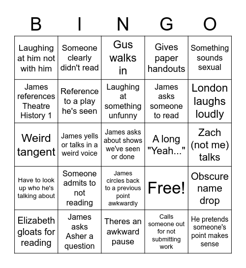 Theatre History Bingo Card