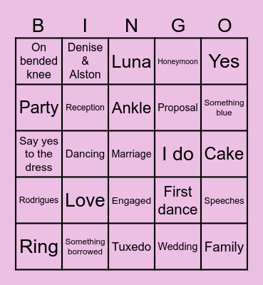 Engagement party bingo Card