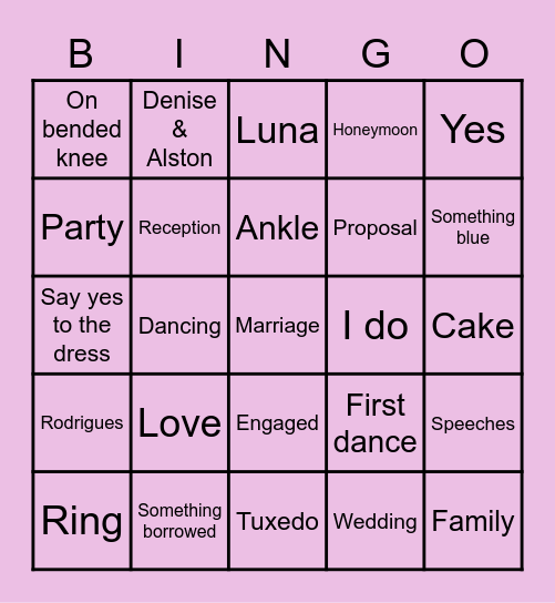 Engagement party bingo Card