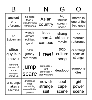 Doctor Strange Bingo Card