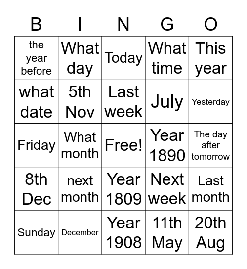 What's the date listening prac Bingo Card