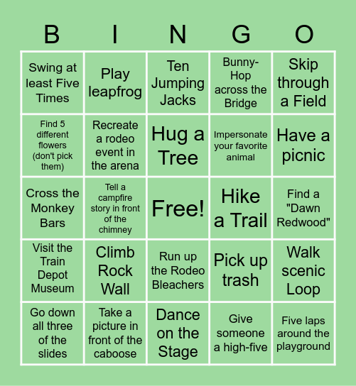 Rohner Park in Fortuna Bingo Card