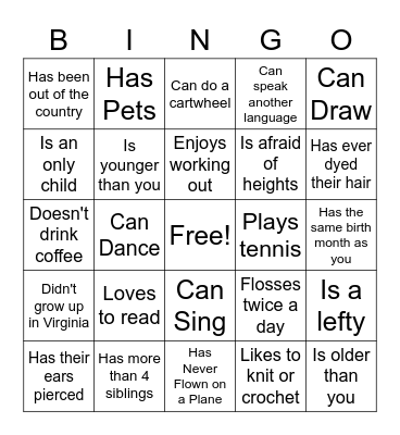 HUMAN SCAVENGER HUNT Bingo Card