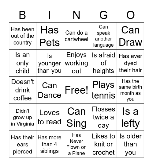 HUMAN SCAVENGER HUNT Bingo Card