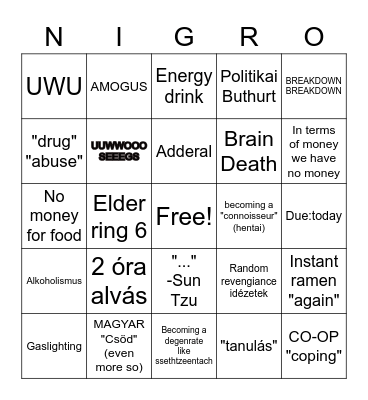 Egyetem Bingo Card