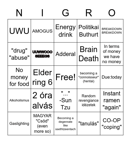 Egyetem Bingo Card