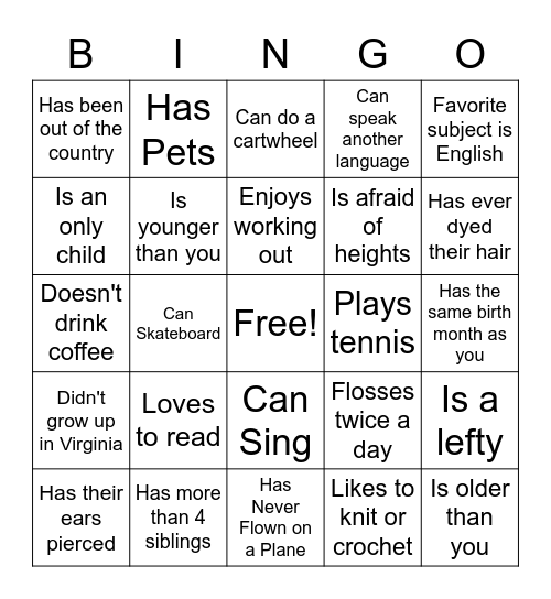 HUMAN SCAVENGER HUNT Bingo Card