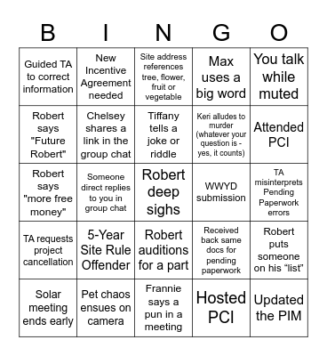 Bingo Solar Edition Bingo Card
