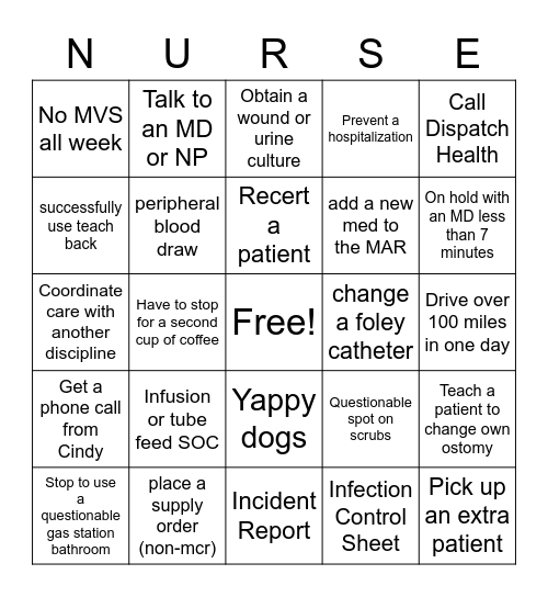 Nurse's Week Bingo Card