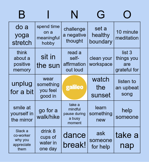 May Mental Wellbeing Bingo Challenge Bingo Card