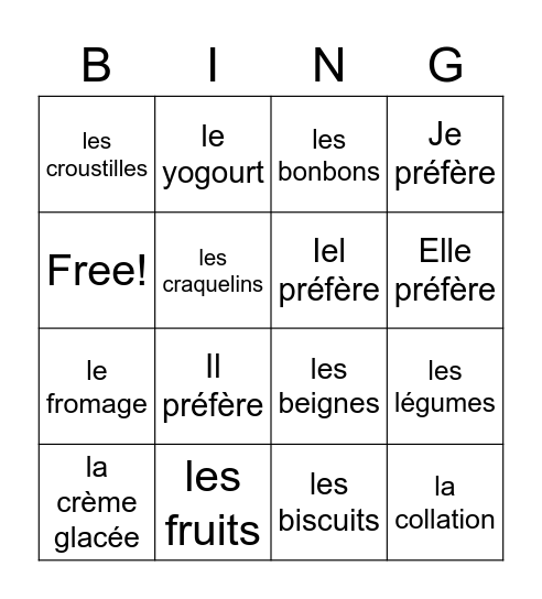 La Collation Bingo Card