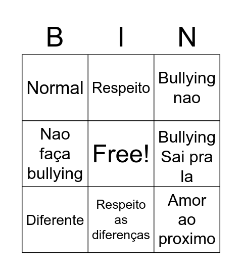 Bingo anti bullying Bingo Card