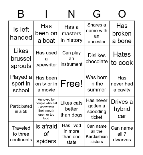 Bingo Mingle Bingo Card