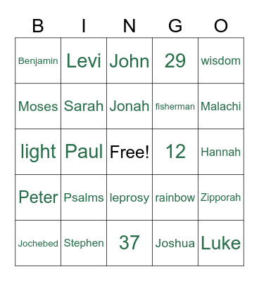 BIBLE Bingo Card