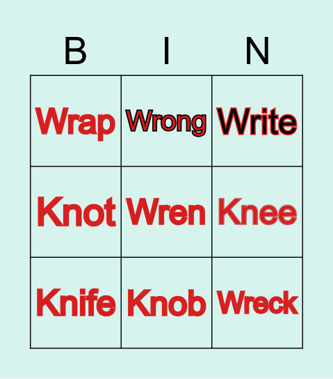 Silent Words Bingo Card