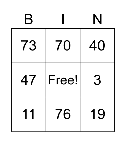 Vowels /i/ and /ɪ/ Bingo Card