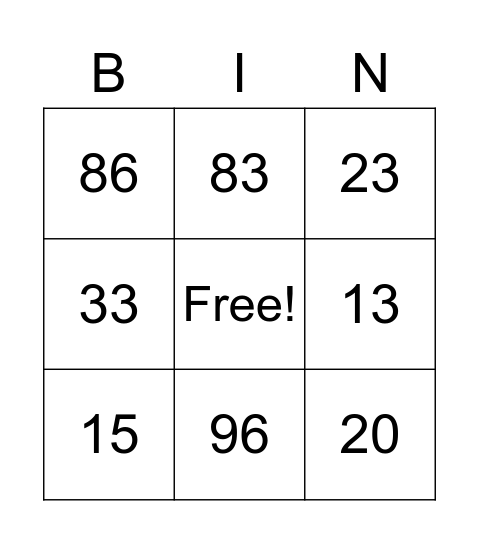 Vowels /i/ and /ɪ/ Bingo Card