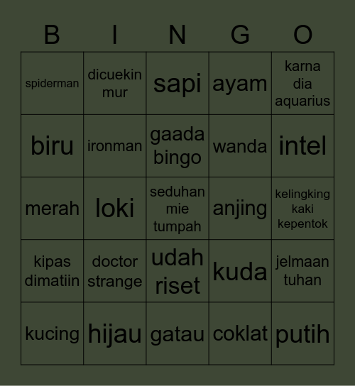 joj Bingo Card