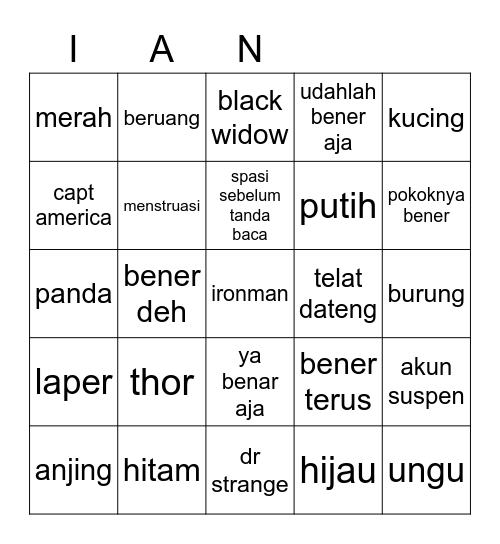 Untitled Bingo Card