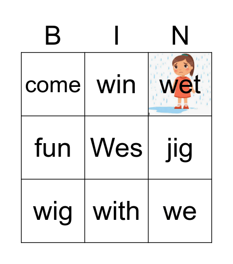 DL W words & come & with Bingo Card