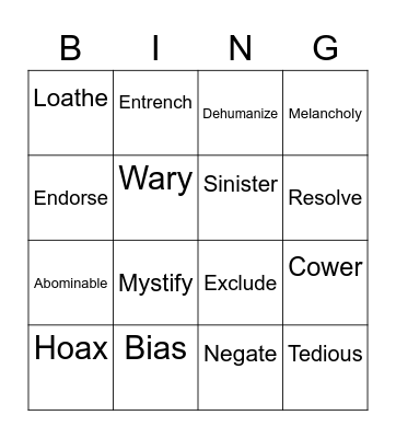Unit 5 Us and Them Bingo Card