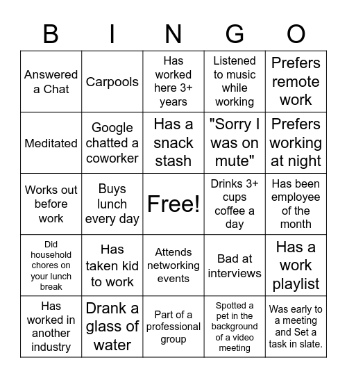 Office Bingo Card