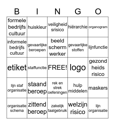 kantoor werk bingo Card