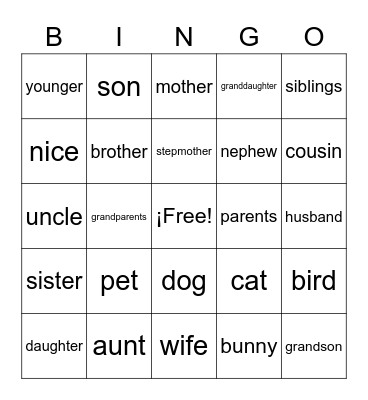 3.2 Family (English) Bingo Card
