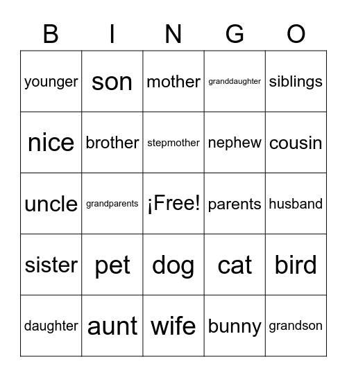 3.2 Family (English) Bingo Card