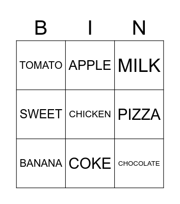 FOOD BINGO Card