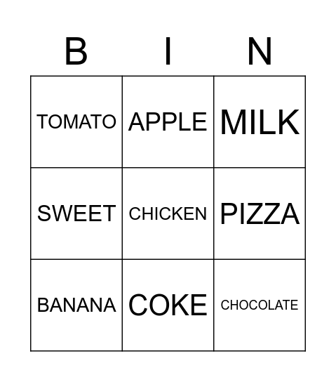 FOOD BINGO Card