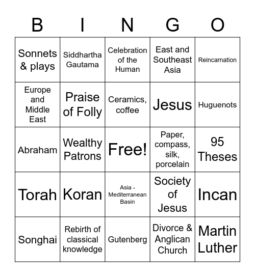 WHII.2-3 SOL Review Bingo Card