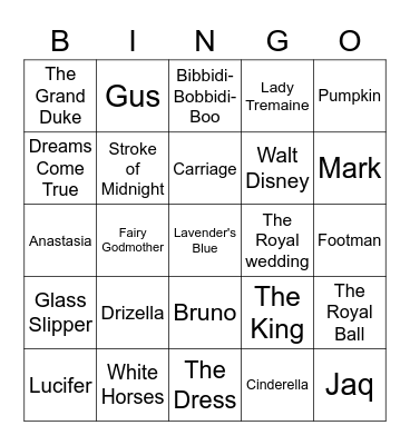 Cinderella Bingo Card