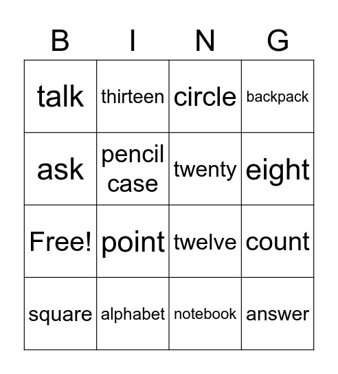Revision Bingo Card
