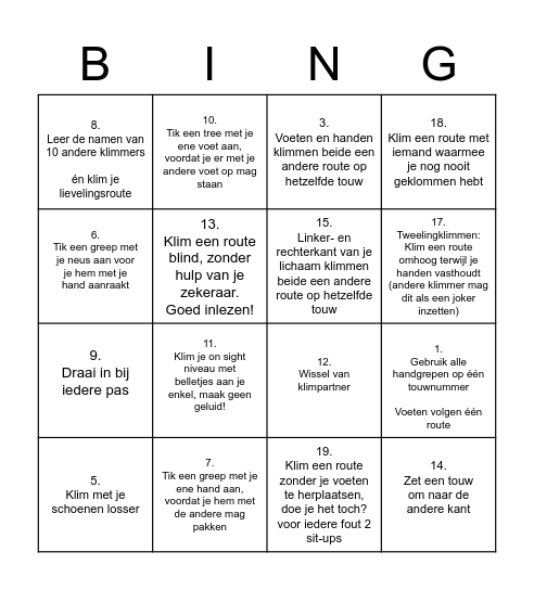 Klimmuur Bingo Card