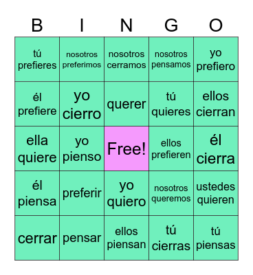 STEM-changing verbs Bingo Card