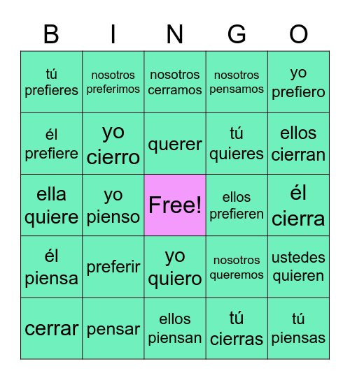 STEM-changing verbs Bingo Card