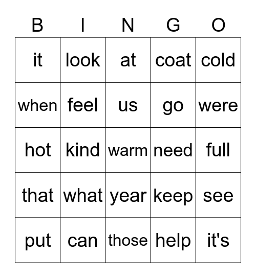 Sight Words 506 Bingo Card