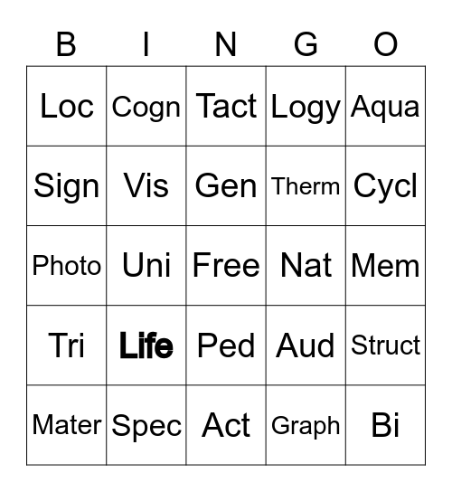 Greek/Latin Roots Units 1-4 Bingo Card