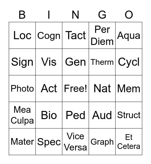 Greek and Latin Roots Units #1-4 Bingo Card