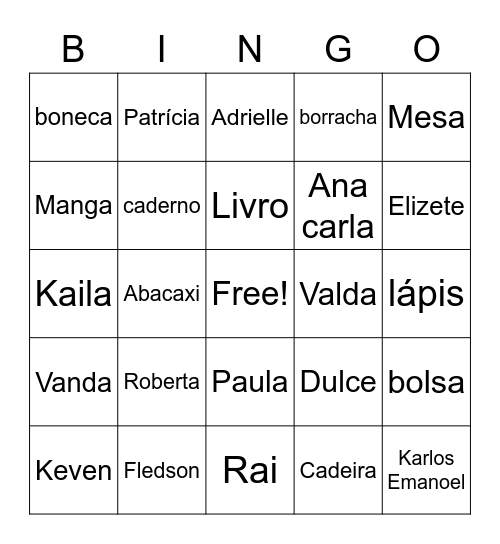 Substantivos Bingo Card