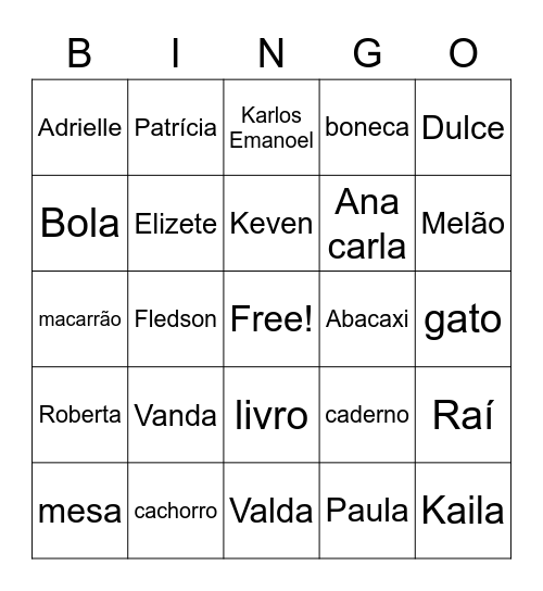 Substantivos Bingo Card