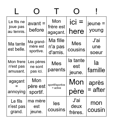 La famille mai 2022 Bingo Card