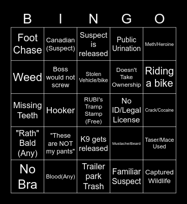 Sticky Squad COPS Bingo Card